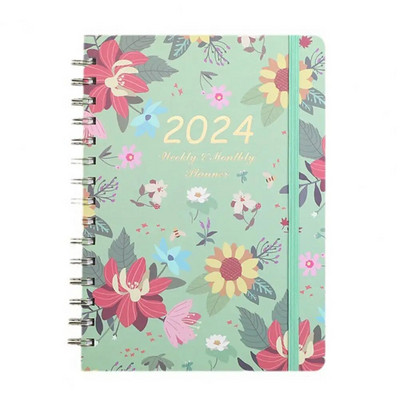 Orderly Manner Planner Floral Print Monthly Planner Floral Print 2024 Monthly Planner Exquisite Coil Design Schedule for Home
