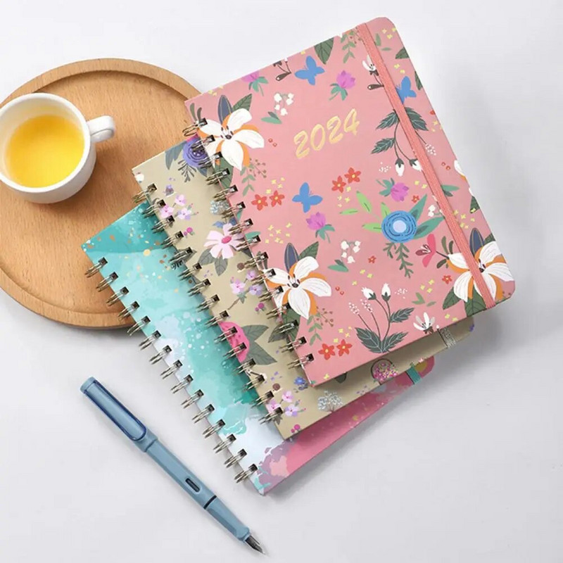 Orderly Manner Planner Floral Print Monthly Planner Floral Print 2024 Monthly Planner Exquisite Coil Design Schedule for Home