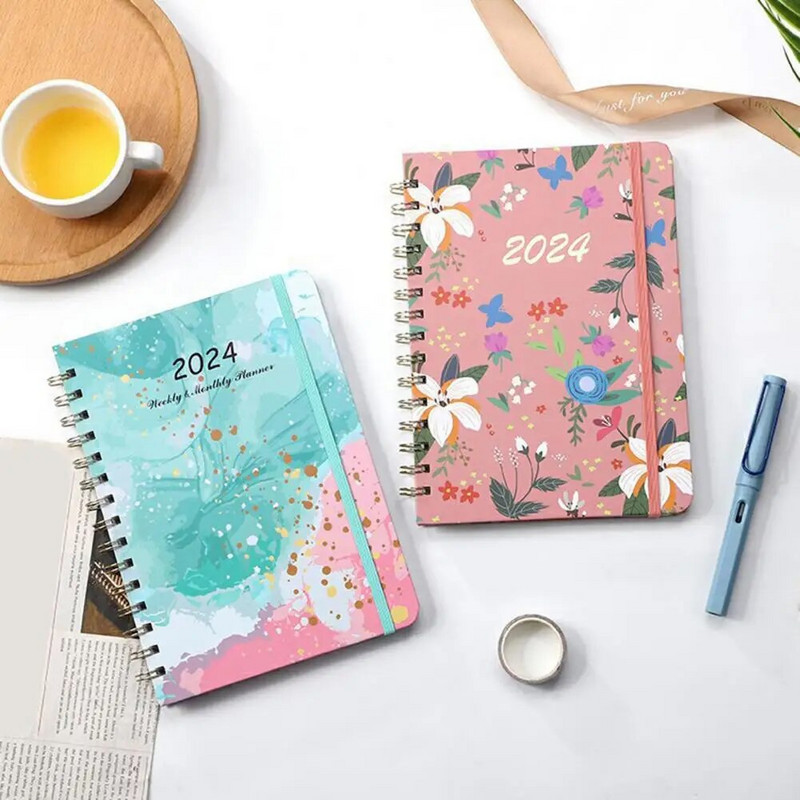 Orderly Manner Planner Floral Print Monthly Planner Floral Print 2024 Monthly Planner Exquisite Coil Design Schedule for Home