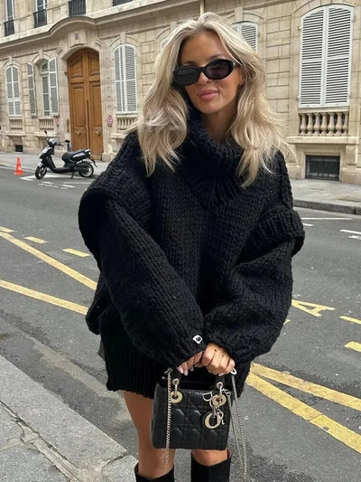 Γυναικείο πουλόβερ με μακρυμάνικο φανάρι μακρυμάνικο 2023 Πλεκτό με χοντρό ζεστό μπλουζάκι