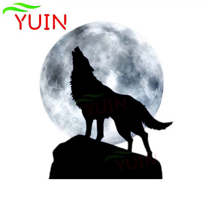 YUIN Full Moon Howl Wolf Automašīnas Uzlīme Dzīvnieku uzlīme Motociklam Modes PVC Bufera Dekoratīva Augstas Kvalitatīva Ūdensnecaurlaidīga Uzlīme 15*13cm