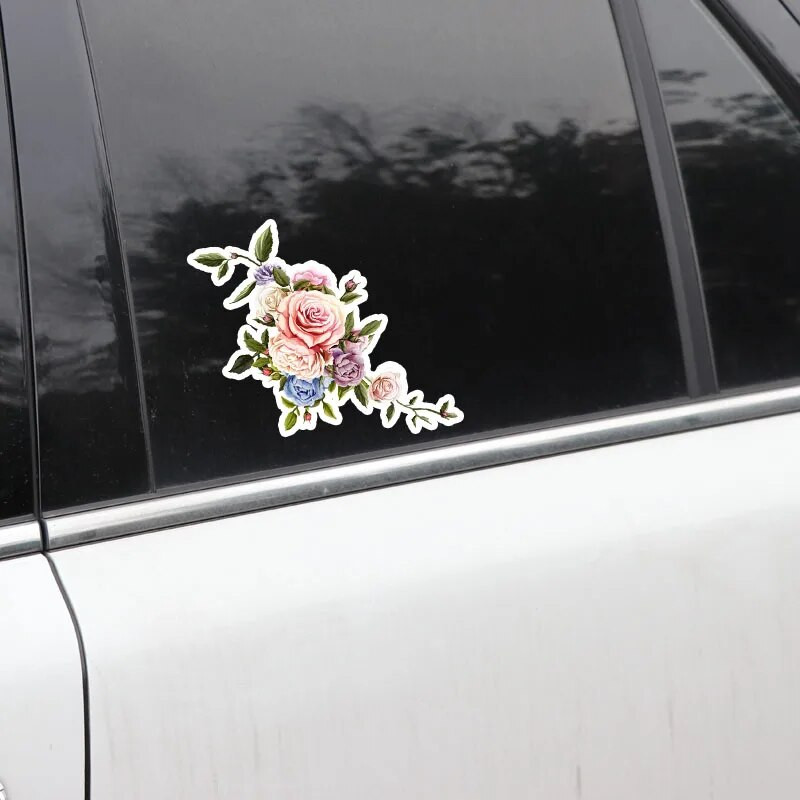 Interesanti Skaisti Rozes Ziedi Auto Uzlīmes Motociklu Aksesuāri Modes PVC Grafiskais Noformējums Augstas kvalitātes Uzlīme 13*13cm