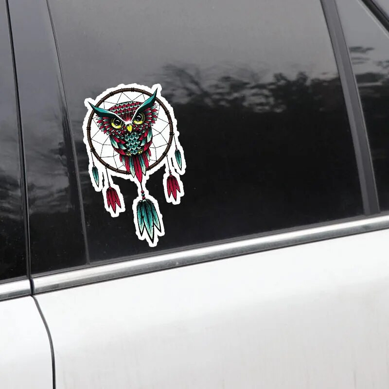 Smieklīgs sapņu ķērējs Pūce Auto uzlīme Mode Grafika Dekorācijas Aksesuāri Personība PVC Ūdensizturīgs Augstas kvalitātes uzlīme 17*10cm