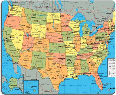 Egyedi egérpad, Egyesült Államok térképe, csúszásmentes, vastag gumis egérpad, 9,5 x 7,9 hüvelykes (240 mm x 200 mm x 3 mm)