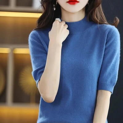 Pavasaris Vasara Sieviešu Džemperi Īsām piedurknēm O veida kakla apakšas krekls Trikotāžas izstrādājumi 2023 Kamieļu Puloveri Džemperis Korejas džemperi