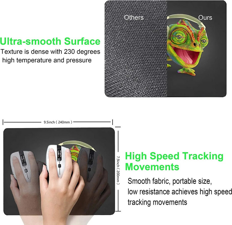 Pelės kilimėlis su asmeninio chameleono dizaino neslidžios gumos kompiuterio pelės kilimėlis vaikams, nešiojamasis kompiuteris mažas 9,5 x 7,9 colio pelės kilimėlis