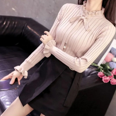 Lucyever Φθινοπωρινό Πλεκτό Πλεκτό Πουλόβερ Γυναικείο 2022 Μόδα βολάν λαιμό μακρυμάνικο πλεκτό Γυναικείο κορεάτικο ελαστικό λεπτό πουλόβερ