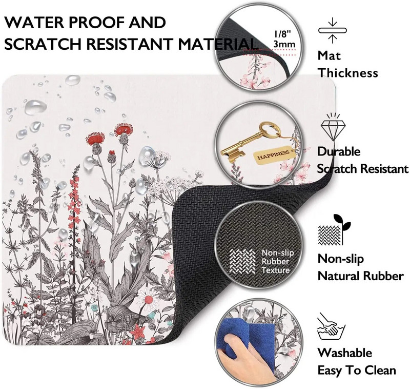 Garden Flowers Mouse Pad Personalized Premium-Textured Mousepads Design Αντιολισθητική βάση από καουτσούκ για υπολογιστές Mousepad 9,7x7,9 in