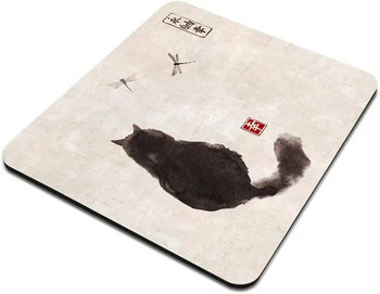 Пухкава котка и водно конче Традиционна подложка за мишка с рисуване с мастило Сладка подложка за мишка Миещи се неплъзгащи се гумени подложки за мишки 9,5x7,9 инча