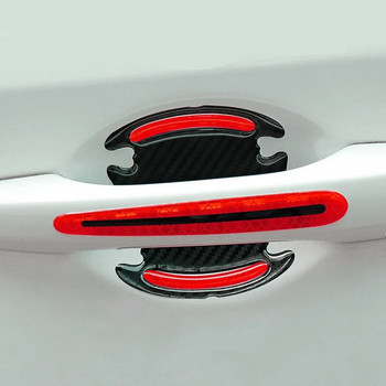 8 универсални 3D стикера от въглеродни влакна за дръжката на вратата на автомобила Устойчиви на надраскване стикери Светлоотразителна лента за безопасност на автомобила Автомобилни стикери