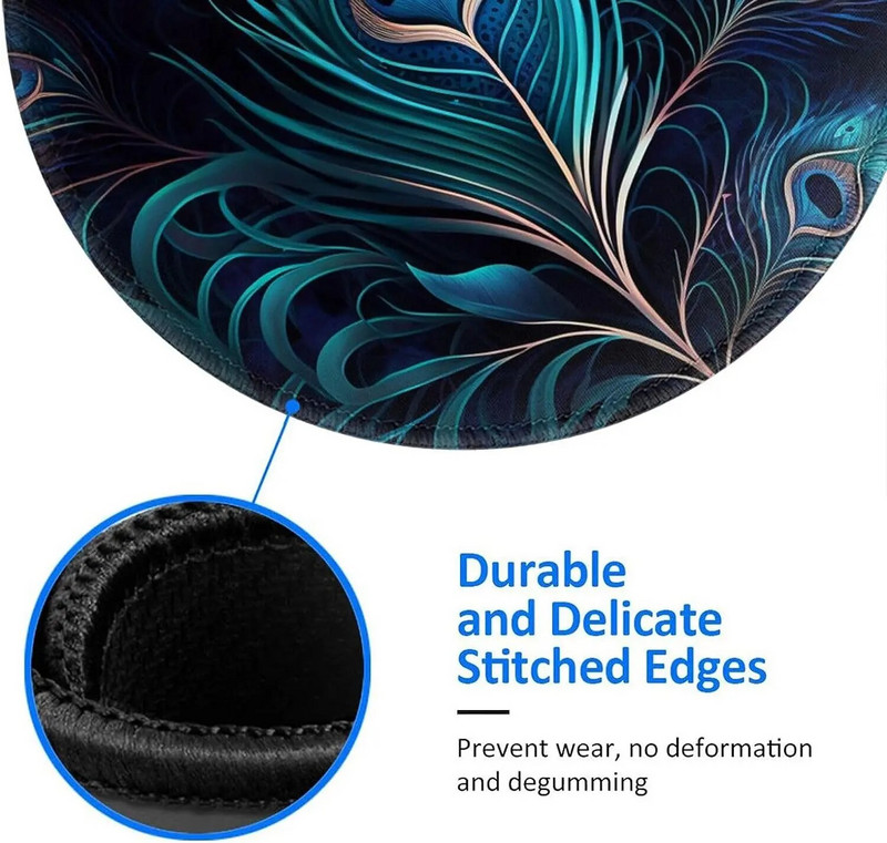 Pāva spalvas Forši pāvu apaļš peles paliktnis Peļu paliktnis Neslīdošs gumijas peles paklājiņš datorgalda spēlēm klēpjdatora darbam birojā