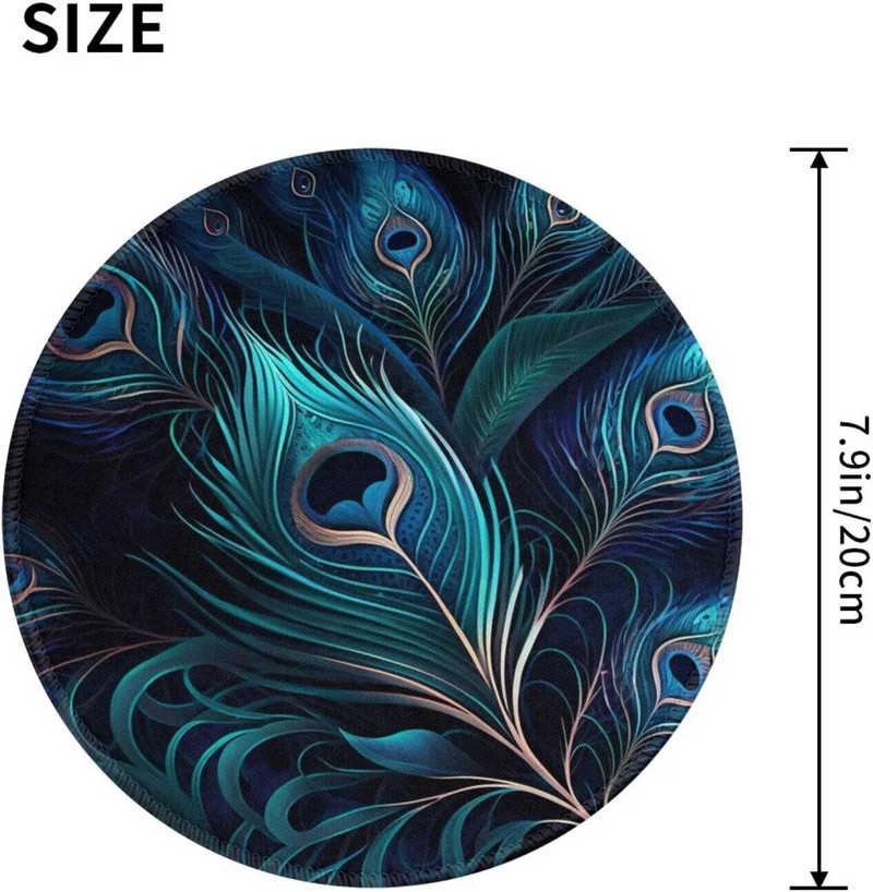 Pāva spalvas Forši pāvu apaļš peles paliktnis Peļu paliktnis Neslīdošs gumijas peles paklājiņš datorgalda spēlēm klēpjdatora darbam birojā