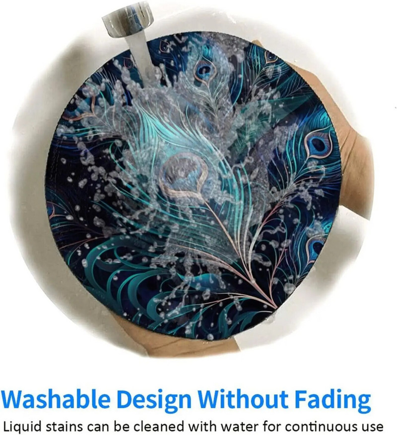 Pāva spalvas Forši pāvu apaļš peles paliktnis Peļu paliktnis Neslīdošs gumijas peles paklājiņš datorgalda spēlēm klēpjdatora darbam birojā