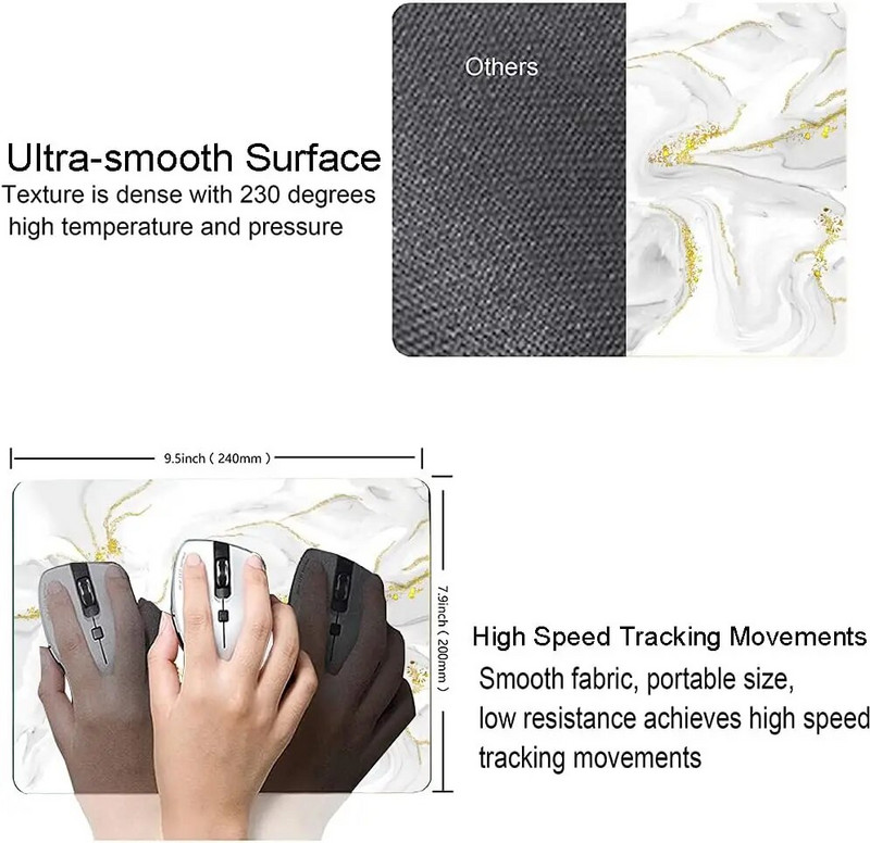 Peles paliktnis Marmors Peles paliktnis Ūdensizturīgs peles paliktnis, neslīdošs gumijas pamatnes peles paliktņi biroja klēpjdatoram 9,5x7,9 collu baltā zelta marmora