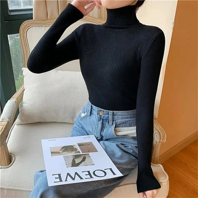 2023. gada sieviešu bruņurupuču apkaklis, rudens ziemas džemperis, džemperis, vienkāršs ikdienas slaids, elastīgs, mīksts, rievotu trikotāžas augšdaļas džemperi