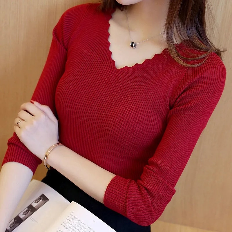 Trikotāžas džemperis Sieviešu džemperis 2023 Džemperis Džemperis Rudens Ziemas Solids Slim Chic Streetwear Garām piedurknēm apakšā krekls Tops