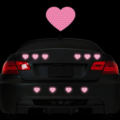 10 vnt Car Love Heart labai atspindintys lipdukai, skirti automobilių sunkvežimių motociklų atšvaitų dekorui, naktinio sodrumo vairavimo įspėjimo lipdukas