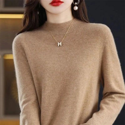 Ženski džemperi s dolčevitima Pleteni termo puloveri Jednobojni rebrasti pulover Ženske jesen i zima 2023. Mekani džemperi Donji dio košulja