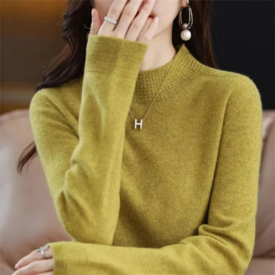 Ženski džemperi s dolčevitima Pleteni termo puloveri Jednobojni rebrasti pulover Ženske jesen i zima 2023. Mekani džemperi Donji dio košulja