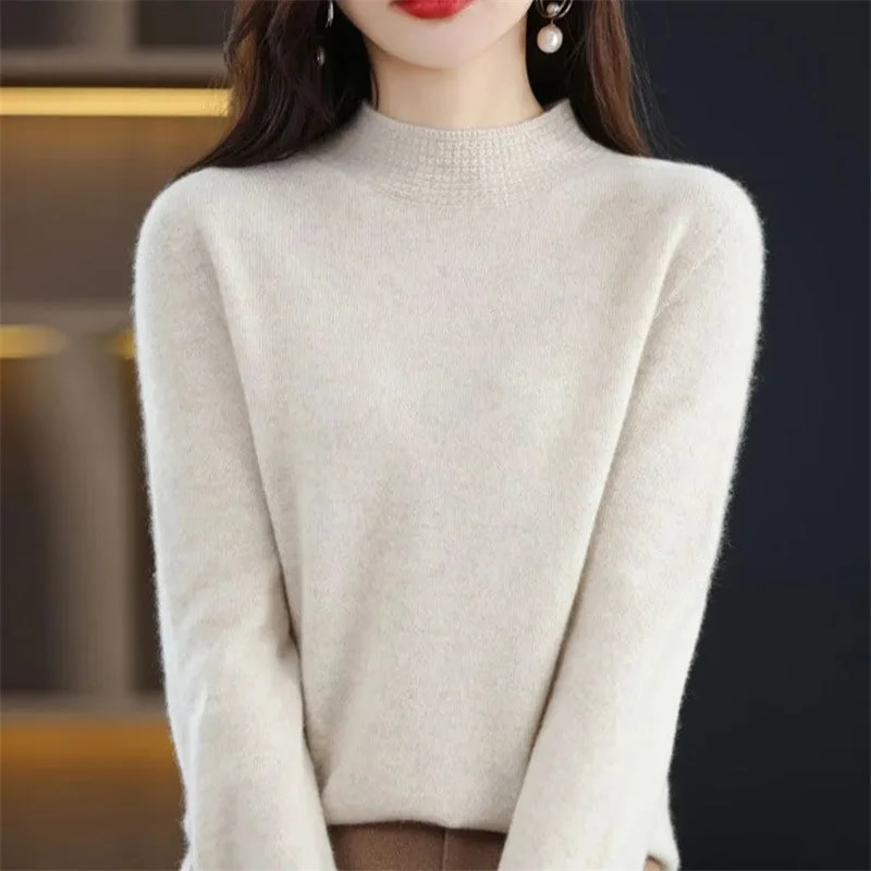 Sieviešu džemperi ar apkakli trikotāžas termiski džemperi, vienkrāsains rievotu džemperis Sieviešu 2023. gada rudens un ziemas mīkstie džemperi, apakšmalas krekli