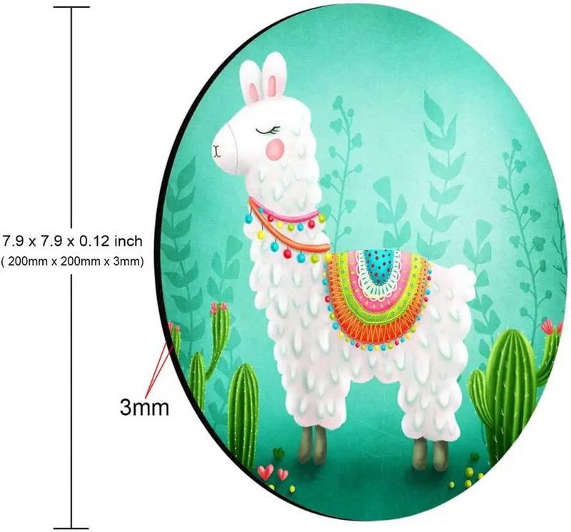 Armas laama ümmargune hiirematt Armas matt, kaktus, ümmargune hiirepadi suurus 7,9 x 7,9 x 0,12 tolli