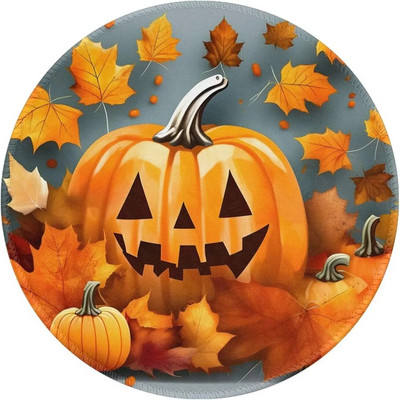 Rudens lapu Pateicības dienas ķirbju apdrukāts apaļš peles paliktnis pret slīdēšanu gumijas apaļš peles paliktnis mājas birojam 7,9 x 7,9 collas