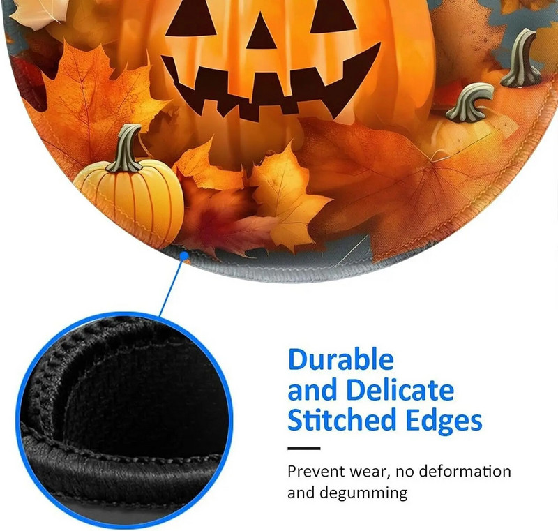 Rudens lapu Pateicības dienas ķirbju apdrukāts apaļš peles paliktnis pret slīdēšanu gumijas apaļš peles paliktnis mājas birojam 7,9 x 7,9 collas