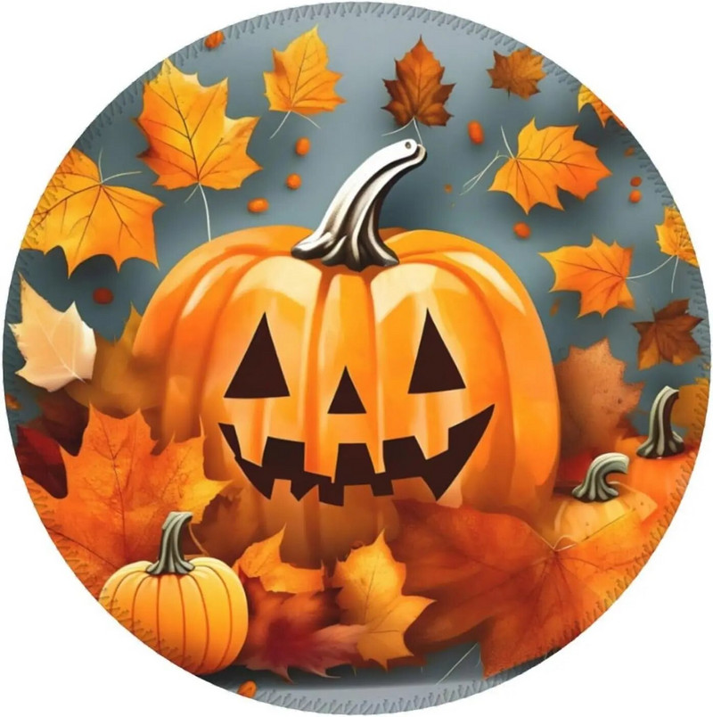 Rudens lapu Pateicības dienas ķirbju apdrukāts apaļš peles paliktnis pret slīdēšanu gumijas apaļš peles paliktnis mājas birojam 7,9 x 7,9 collas