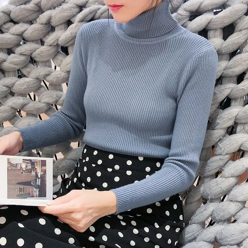 2023. gada jauni rudens ziemas sieviešu džemperi ar apkakli Ikdienišķi, mīksti kašmira džemperi, elastīgi džemperi, adīti, tievs pamata trikotāžas džemperis