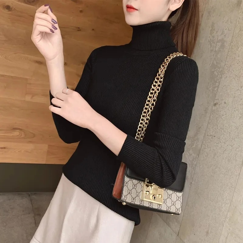 2023. gada jauni rudens ziemas sieviešu džemperi ar apkakli Ikdienišķi, mīksti kašmira džemperi, elastīgi džemperi, adīti, tievs pamata trikotāžas džemperis