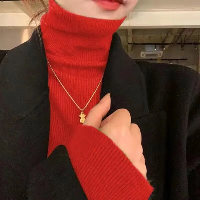 Jauni sieviešu džemperi ar apkakli Adīšana Džemperis Slim Pulovers Rudens Ziemas Pamata džemperis 2023 Trends ar garām piedurknēm