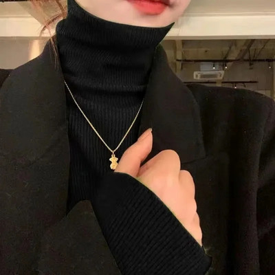 Jauni sieviešu džemperi ar apkakli Adīšana Džemperis Slim Pulovers Rudens Ziemas Pamata džemperis 2023 Trends ar garām piedurknēm