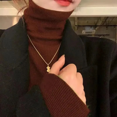 Jauni sieviešu džemperi ar apkakli Adīšana Džemperis Slim Pulovers Rudens Ziemas Pamata džemperis 2023 Trends ar garām piedurknēm