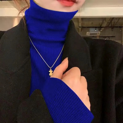 Jauni sieviešu džemperi ar apkakli Adīšana Džemperis Slim Pulovers Rudens Ziemas Pamata džemperis 2023 Trends ar garām piedurknēm