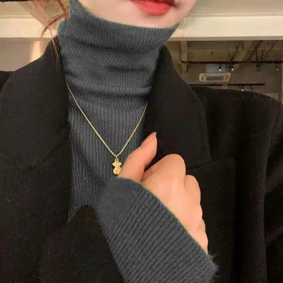 Jauni sieviešu džemperi ar apkakli Adīšana Džemperis Slim Pulovers Rudens Ziemas Pamata džemperis 2023 Trends ar garām piedurknēm