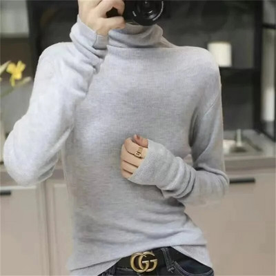 Jauni sieviešu džemperi ar apkakli Adīšana Džemperis Slim Pulovers Rudens Ziemas Pamata džemperis 2023 Trends ar garām piedurknēm