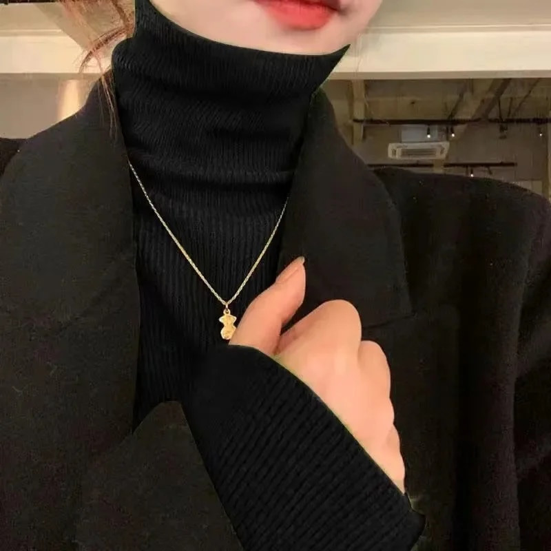 Jauni sieviešu džemperi ar apkakli Adīšana Džemperis Slim Pulovers Rudens Ziemas Pamata džemperis 2023 Trends ar garām piedurknēm