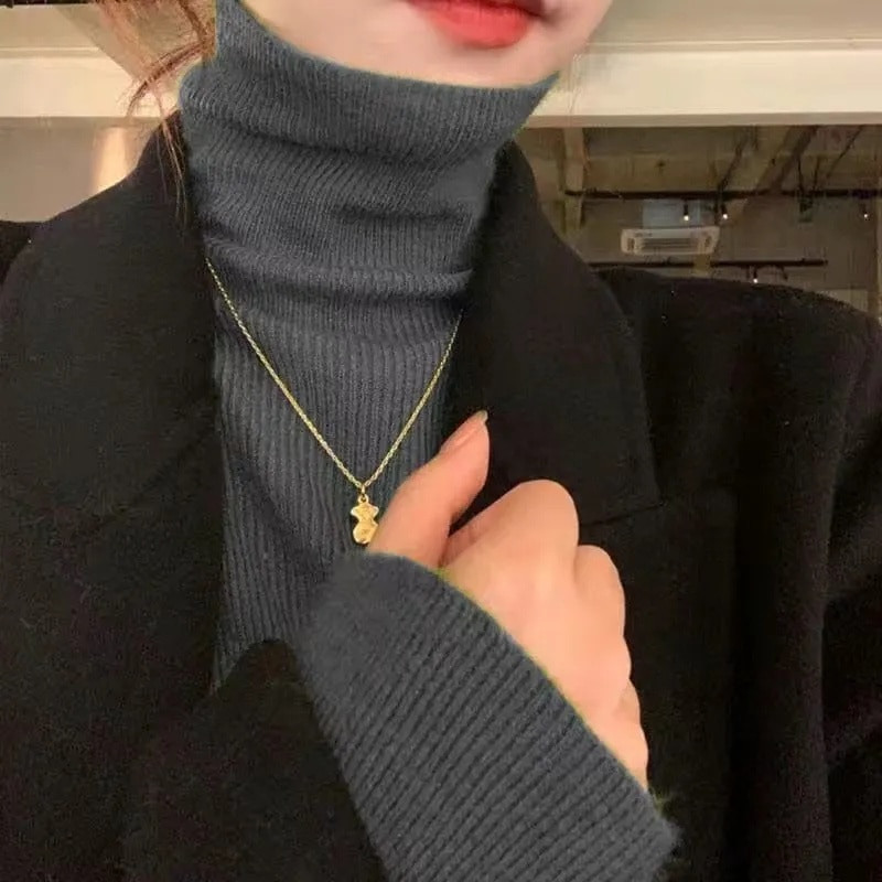 Jauni sieviešu džemperi ar apkakli Adīšana Džemperis Slim Pulovers Rudens Ziemas Pamata džemperis 2023 Trends ar garām piedurknēm