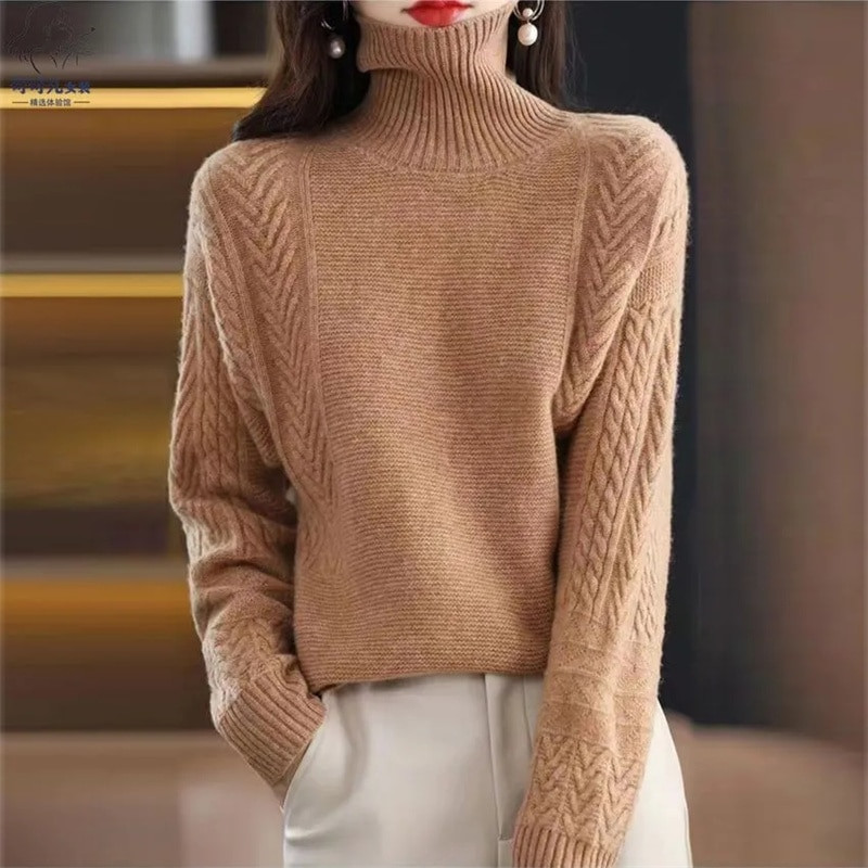 Női garbó nyakú téli pulóver, női 2023, új, hosszú ujjú, kötött női pulóverek pulóverek, női pulóver, trikós felsők