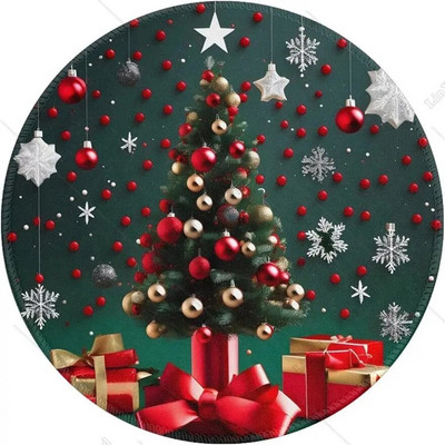 Στρογγυλό mousepad χριστουγεννιάτικο δέντρο Αντιολισθητική βάση από καουτσούκ με ραμμένη στρογγυλή άκρη gaming mousepad Αδιάβροχο Mousepad για Laptop Work Office