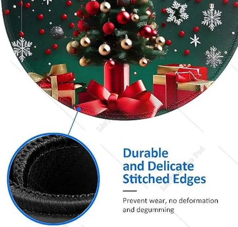 Στρογγυλό mousepad χριστουγεννιάτικο δέντρο Αντιολισθητική βάση από καουτσούκ με ραμμένη στρογγυλή άκρη gaming mousepad Αδιάβροχο Mousepad για Laptop Work Office