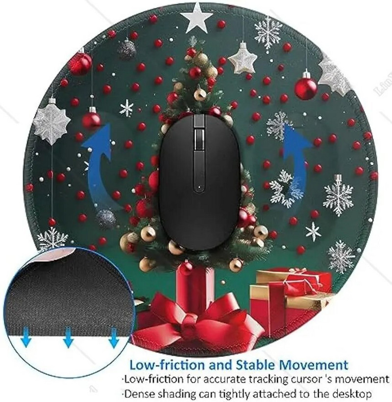 Στρογγυλό mousepad χριστουγεννιάτικο δέντρο Αντιολισθητική βάση από καουτσούκ με ραμμένη στρογγυλή άκρη gaming mousepad Αδιάβροχο Mousepad για Laptop Work Office
