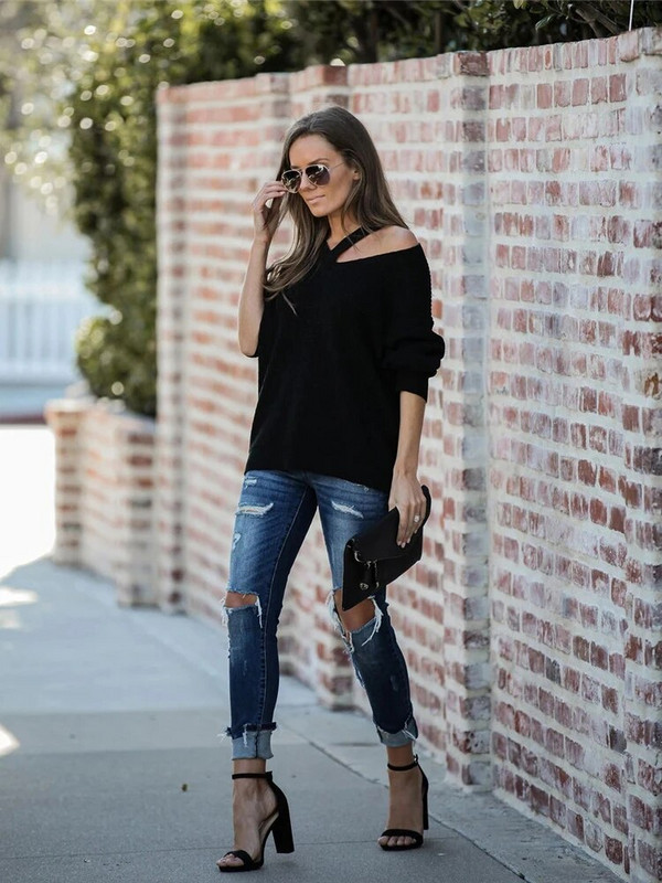 Fitshinling V kakla ikdienas sieviešu puloveri džemperi Boho brīvdienu trikotāžas džemperis liela izmēra garām piedurknēm ciets džemperis Tops ziemas jaunums