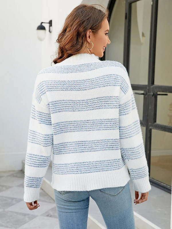 Fitshinling svītraini Mohēras džemperi Sieviešu Apģērbs Ziemas Trikotāžas Modes Slim Pulls Sieviešu džemperi ar garām piedurknēm