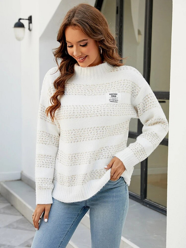 Fitshinling svītraini Mohēras džemperi Sieviešu Apģērbs Ziemas Trikotāžas Modes Slim Pulls Sieviešu džemperi ar garām piedurknēm