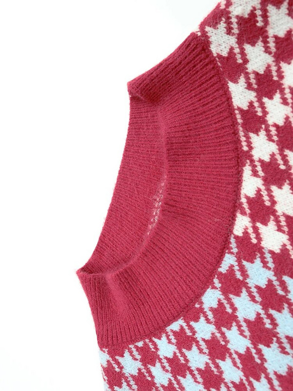 Fitshinling Houndstooth καρό γυναικείο πουλόβερ πουλόβερ μόδας κόκκινο χειμωνιάτικο πλεκτό πουλόβερ γυναικεία μπλουζάκια πλεκτά Νέα