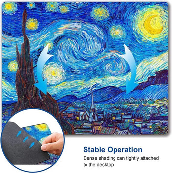 Подложка за мишка с маслени бои с Van Gogh Starry Sky Премиум текстурирана подложка за мишка Водоустойчива неплъзгаща се гумена основа за офис лаптоп