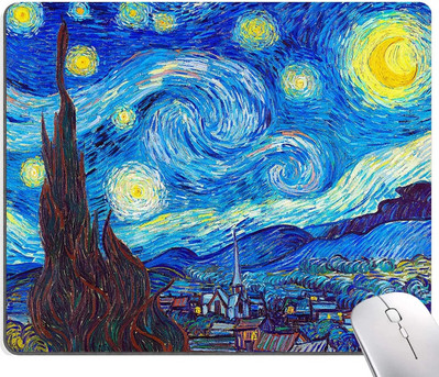 Подложка за мишка с маслени бои с Van Gogh Starry Sky Премиум текстурирана подложка за мишка Водоустойчива неплъзгаща се гумена основа за офис лаптоп