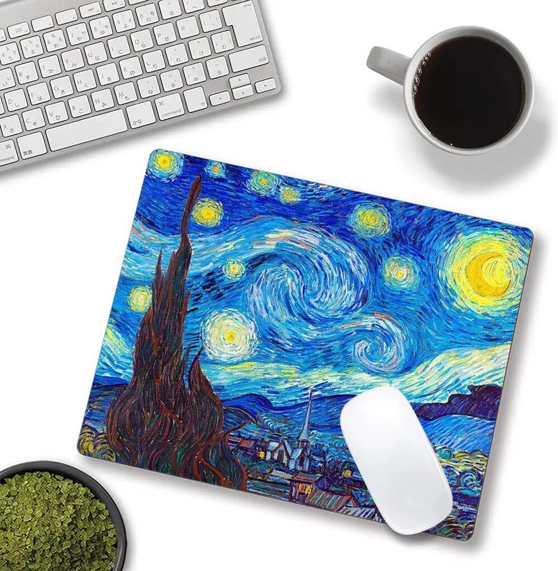 Õlimaali hiirematt Van Gogh Starry Sky Premium tekstuurse hiirepadjaga veekindla libisemiskindla kummist alusega kontorisülearvutile