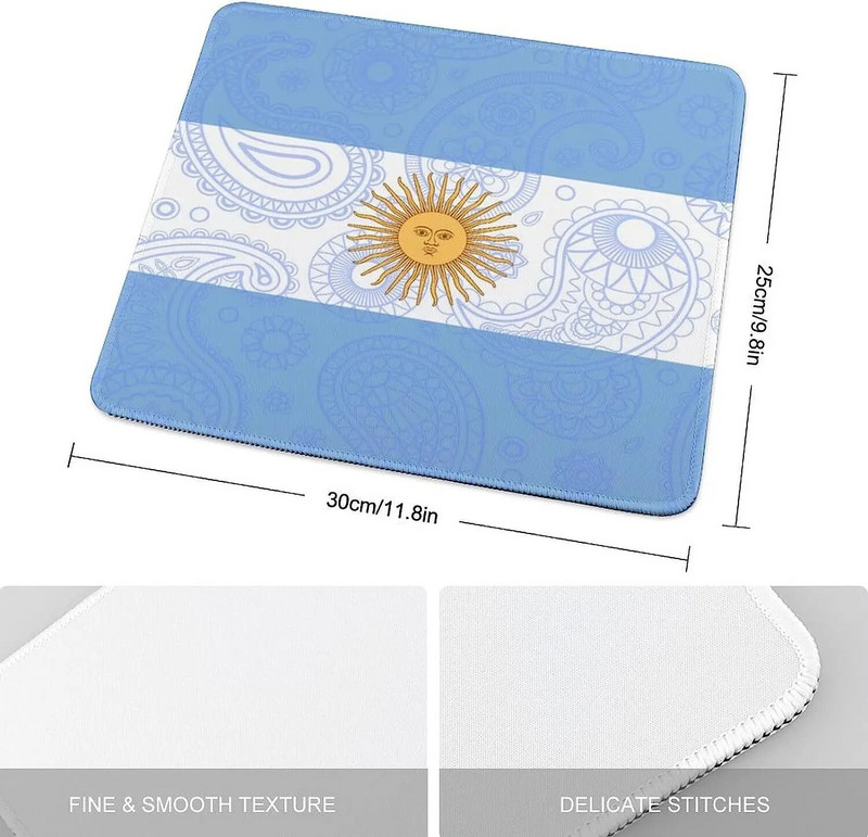 Argentīnas Peislijas karoga peles paliktnis ar nošūtu malu, neslīdošu gumijas pamatni, ūdensnecaurlaidīgs peles paklājs 9,8 x11,8 collas